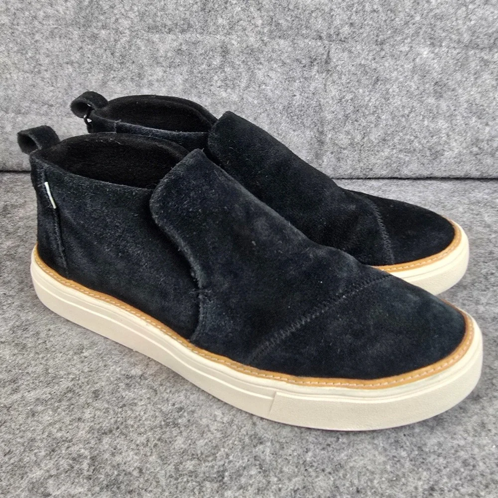 TOMS Zuma Womens 9.5 Black Suede Mid Top Slip On Sneaker Platform Boots 10012401